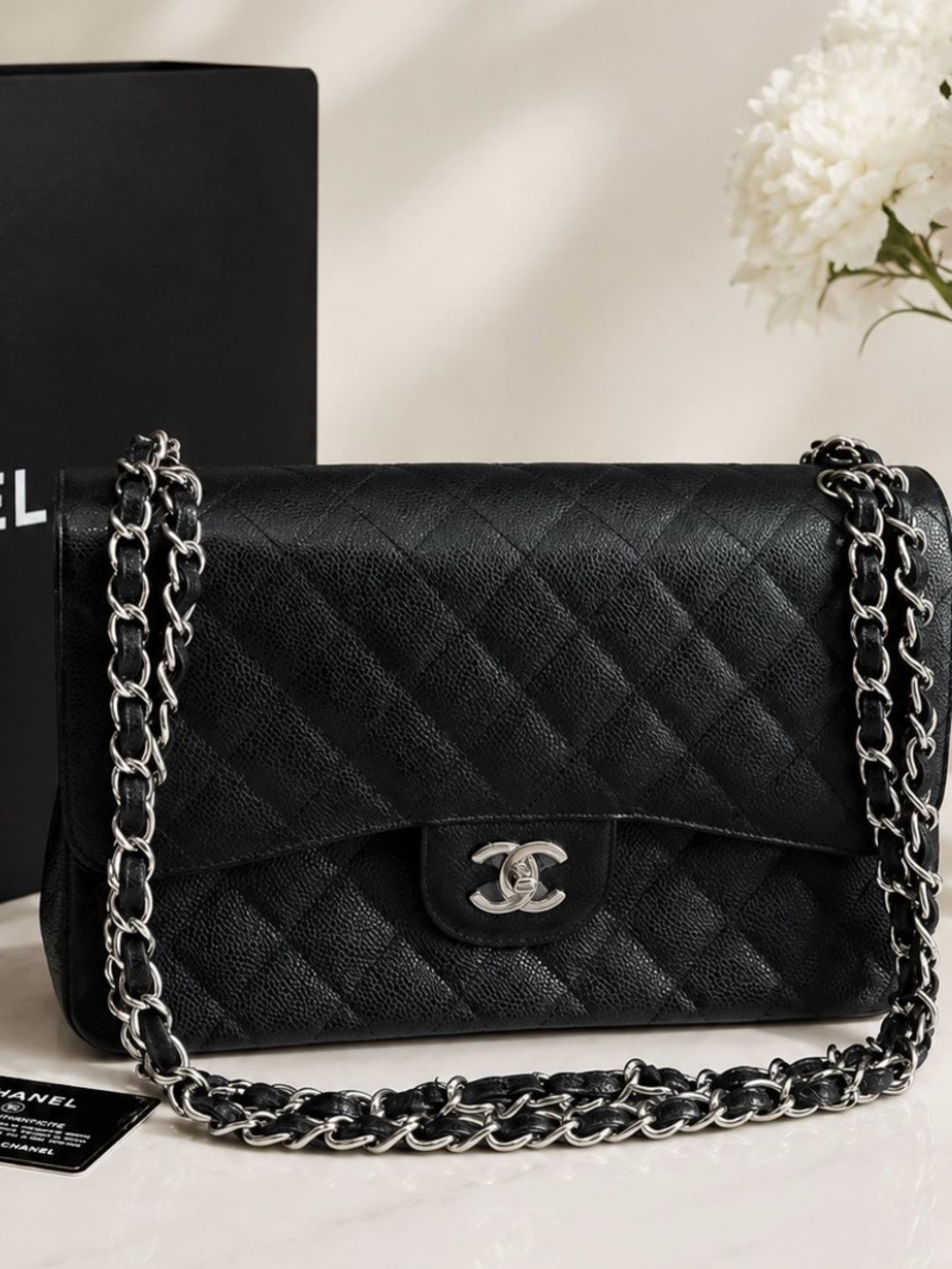 Chanel Caviar Double Flap Jumbo Size SHW